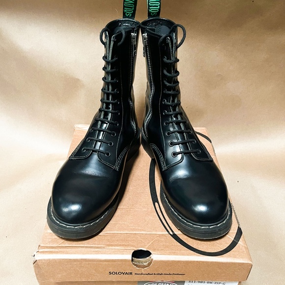 Solovair Black 11 Eyelet Zip Derby Boot Size 10.5 US - Picture 2 of 9
